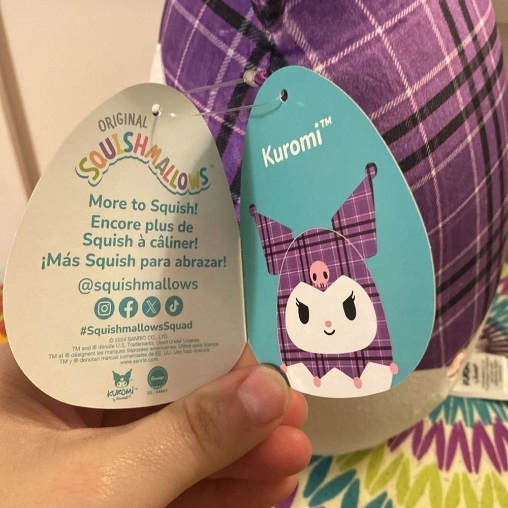 Squishmallows Sanrio Kuromi Plaid Plush purple & white